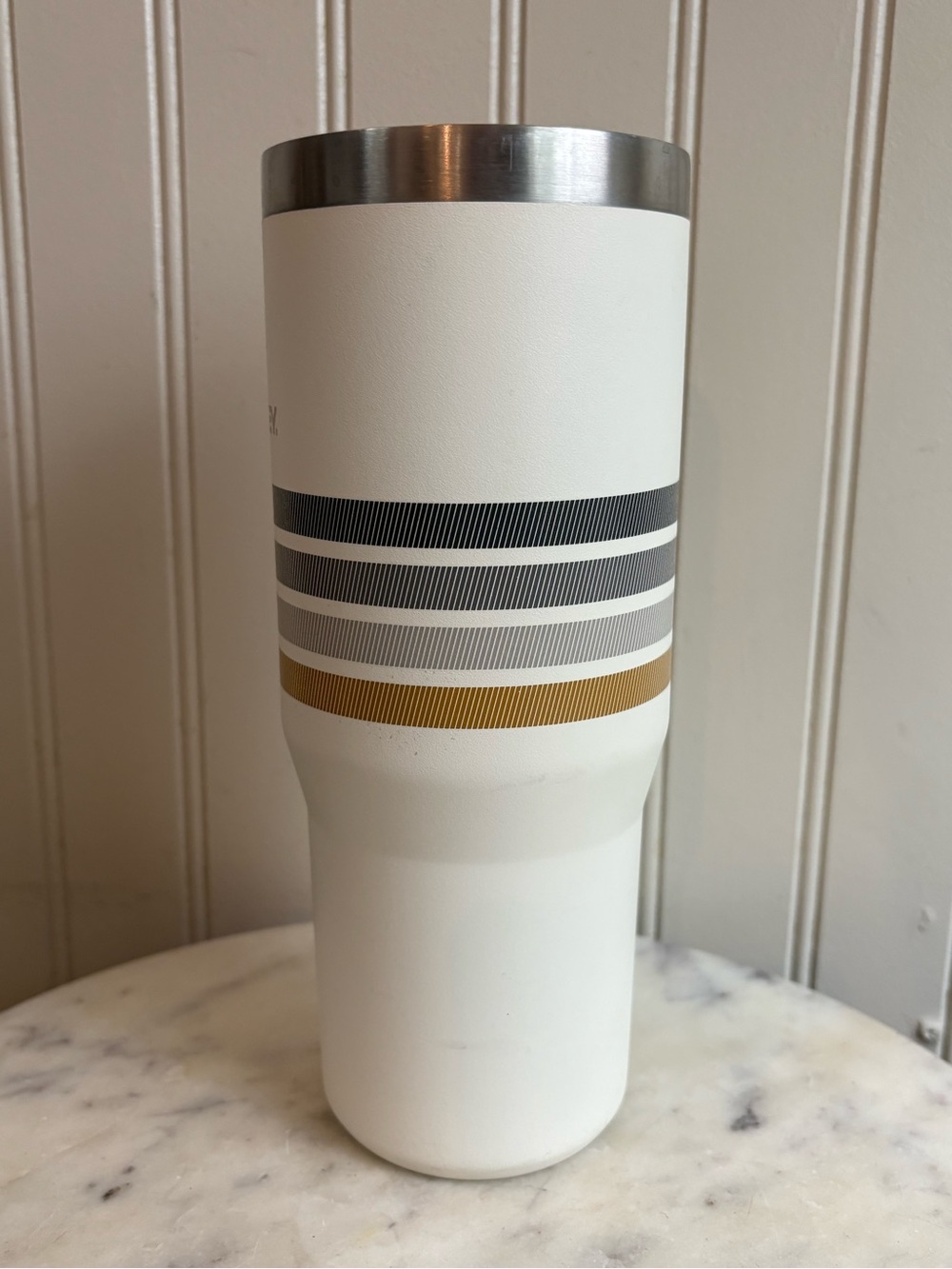 Stanley Varsity Iceflow 30oz Tumbler Cream Ash Stripe Travel Mug Water Bottle - Picture 4 of 10